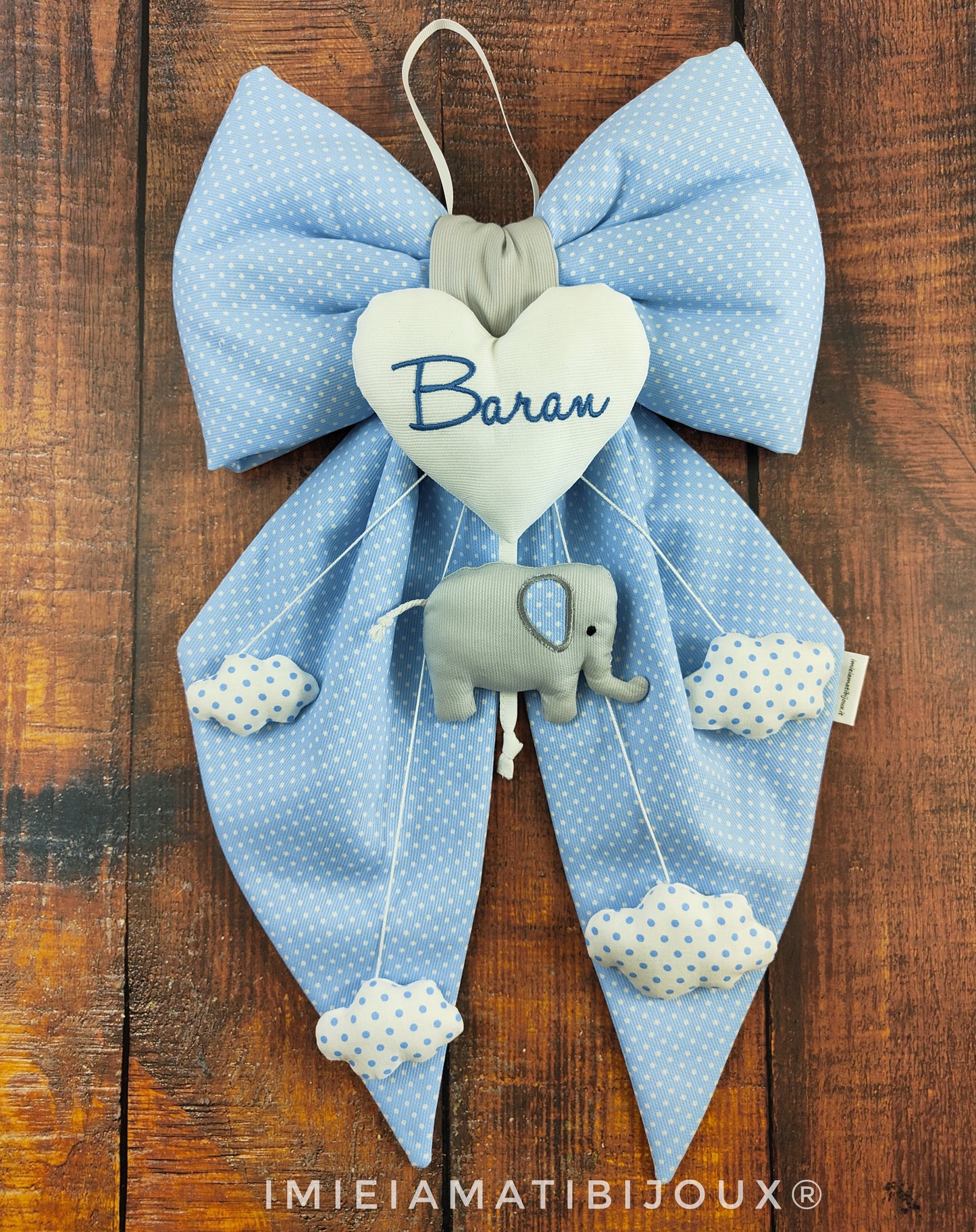 Fiocco nascita cuore, elefante e nuvolette