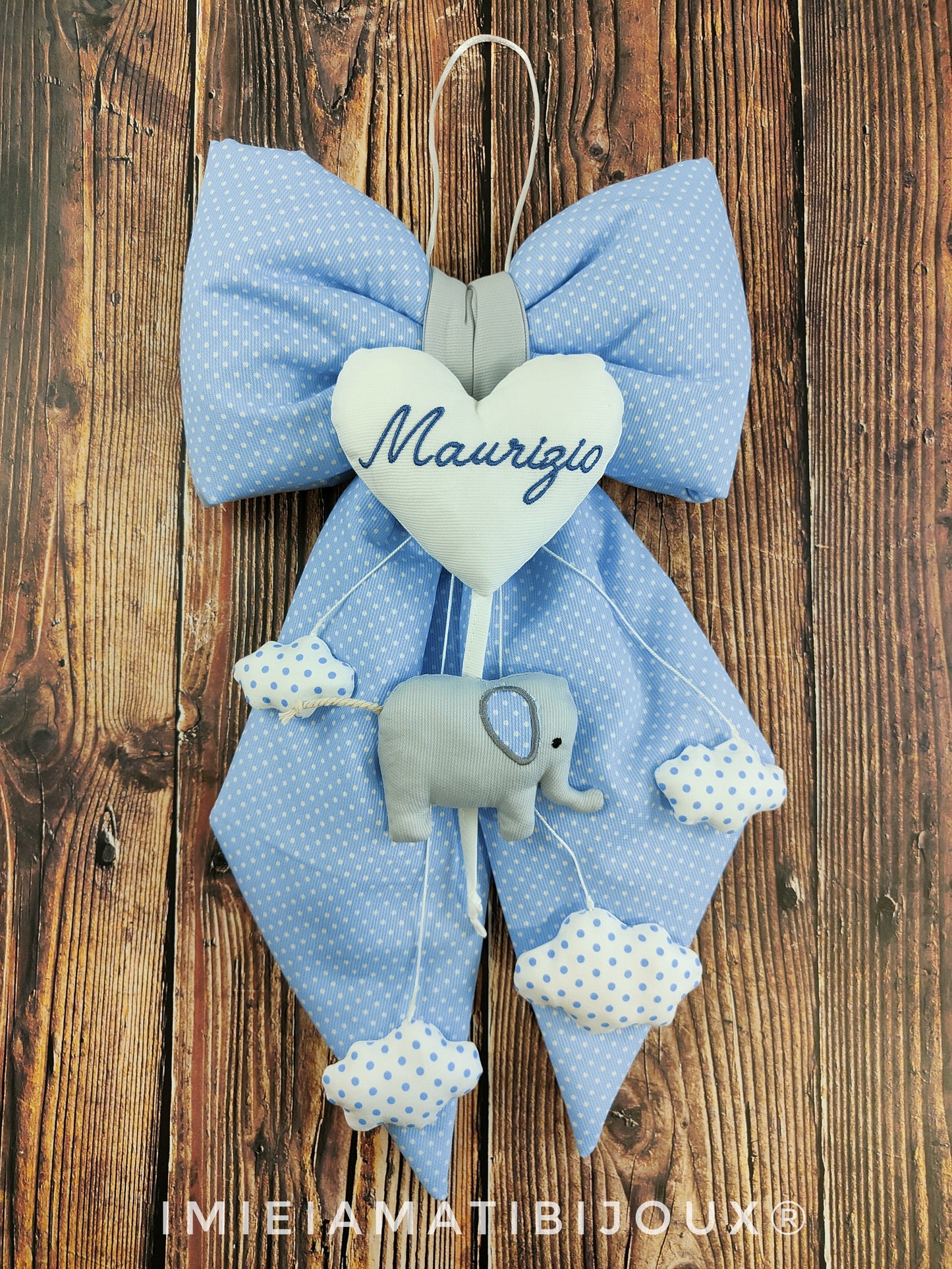 Fiocco nascita cuore, elefante e nuvolette