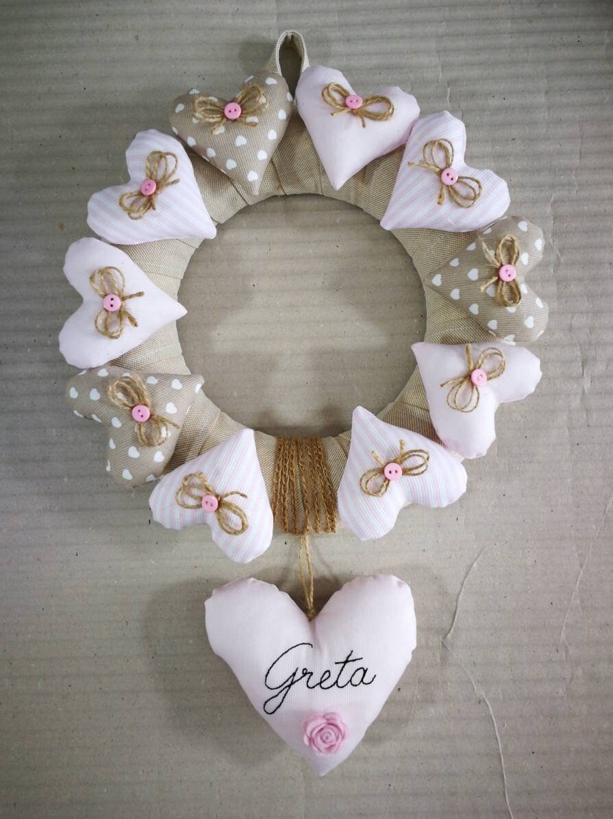 Ghirlanda fiocco nascita cuoricini bimbo o bimba