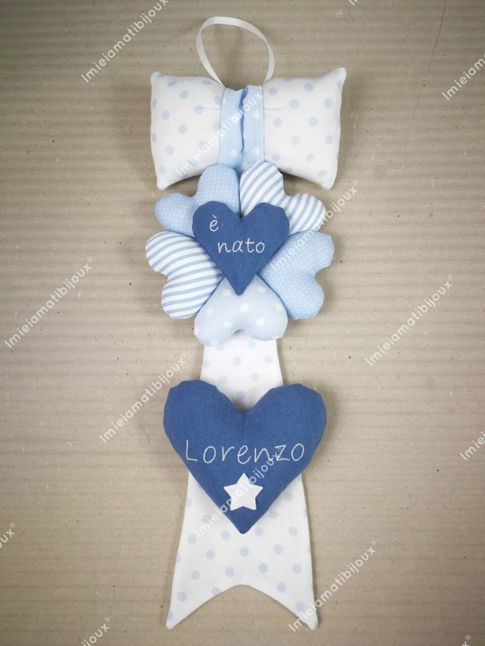 Fiocco coccarda nascita cuori piccola o grande