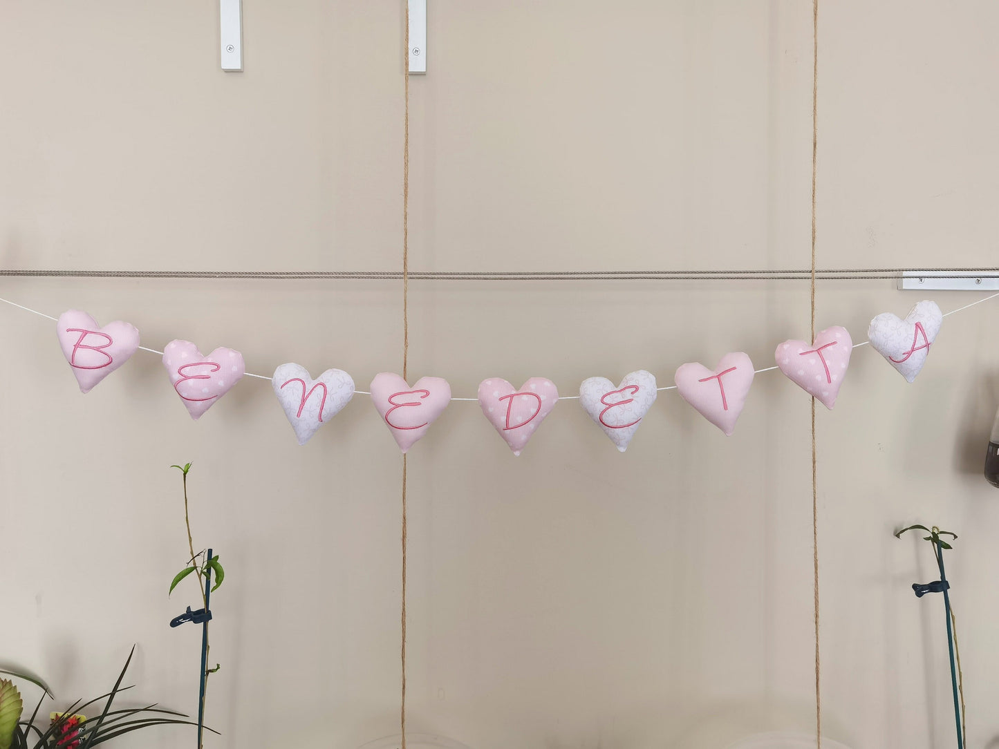 Banner festone cuoricini con iniziali ricamate