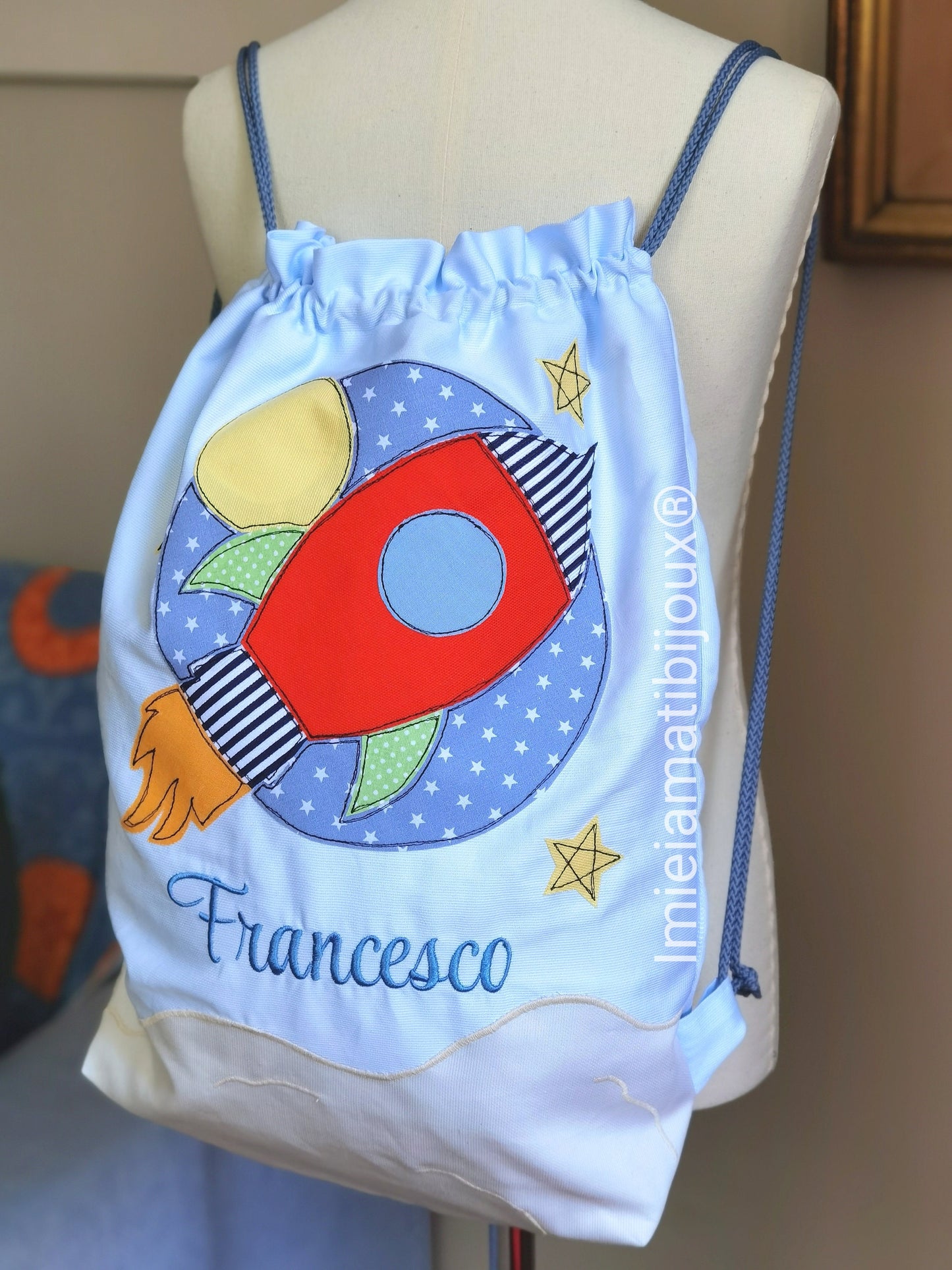 Sacchetta o zainetto scuola asilo primo cambio varie fantasie con nome ricamato
