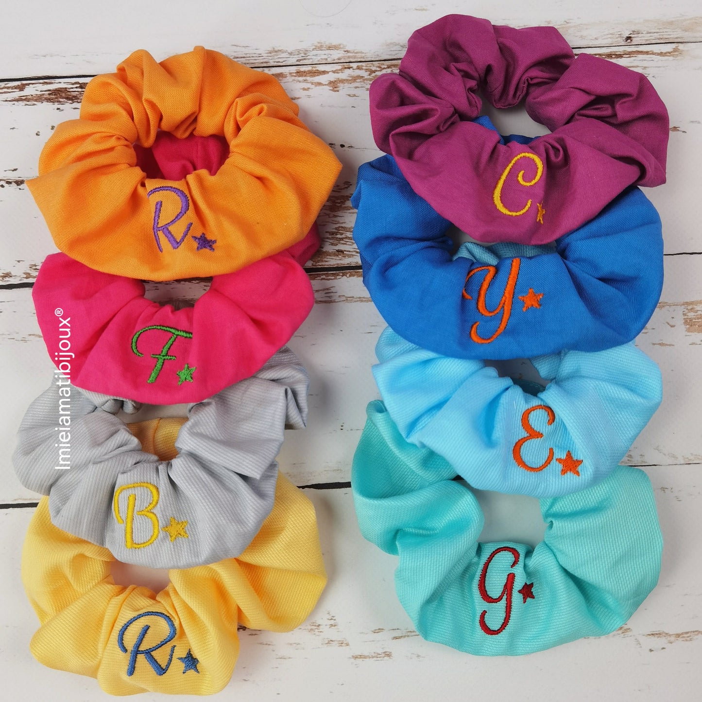 Scrunchies elastici per capelli colorati personalizzati ricamati col nome o senza