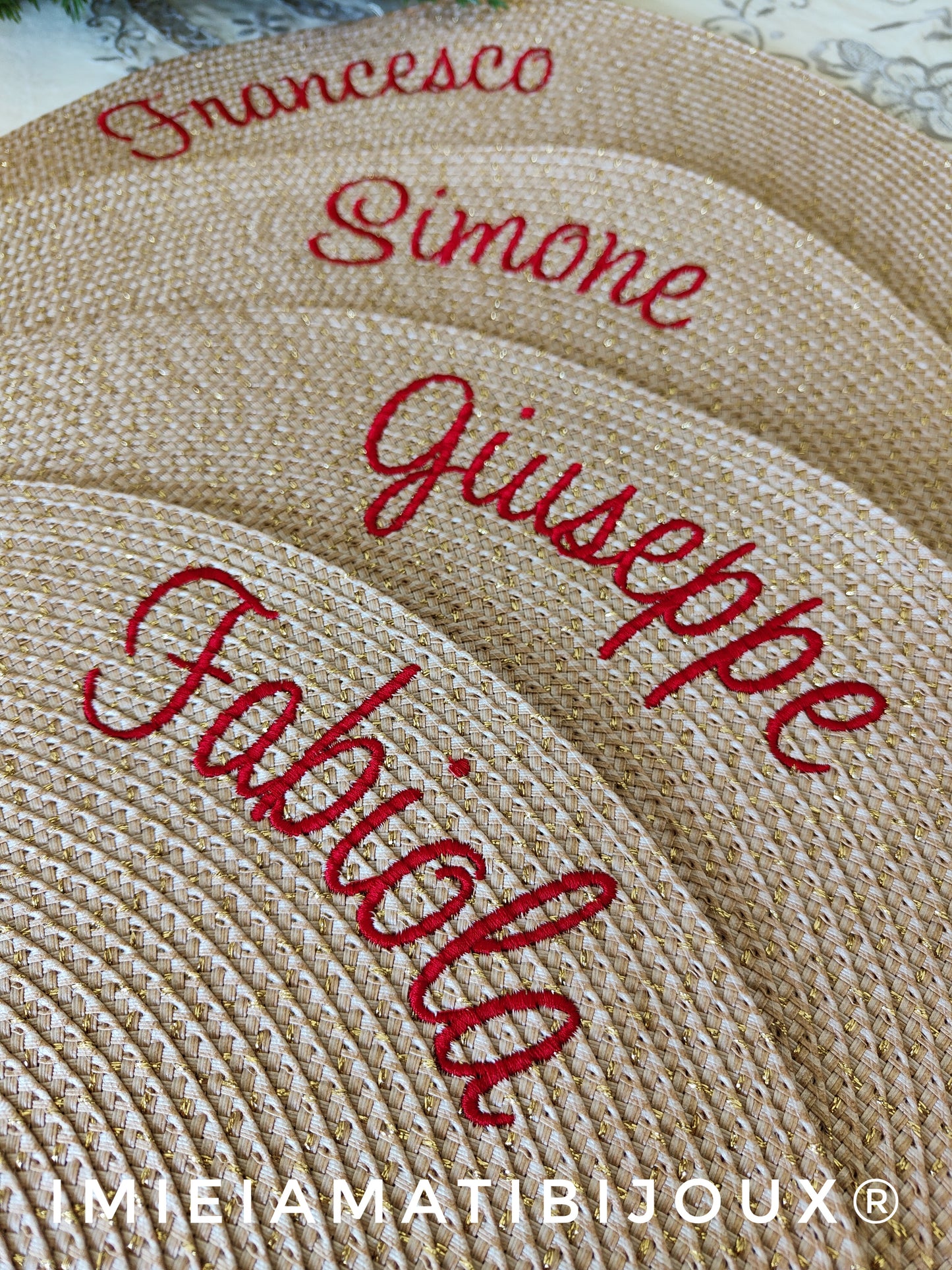 Tovagliette tonde paglia nome ricamato
