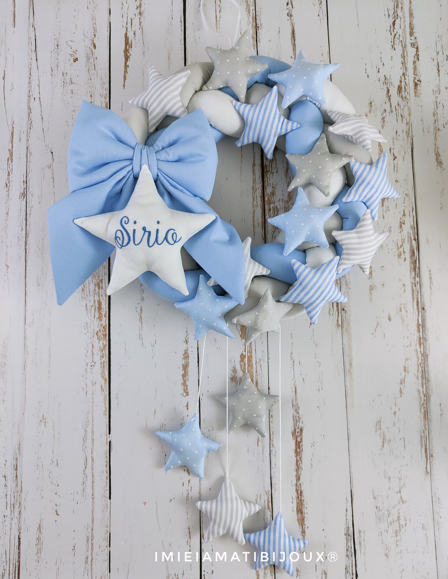 Ghirlanda nascita personalizzata in tessuto – Fiocco nascita decorativo con stelle – Regalo personalizzato per neonati e cameretta