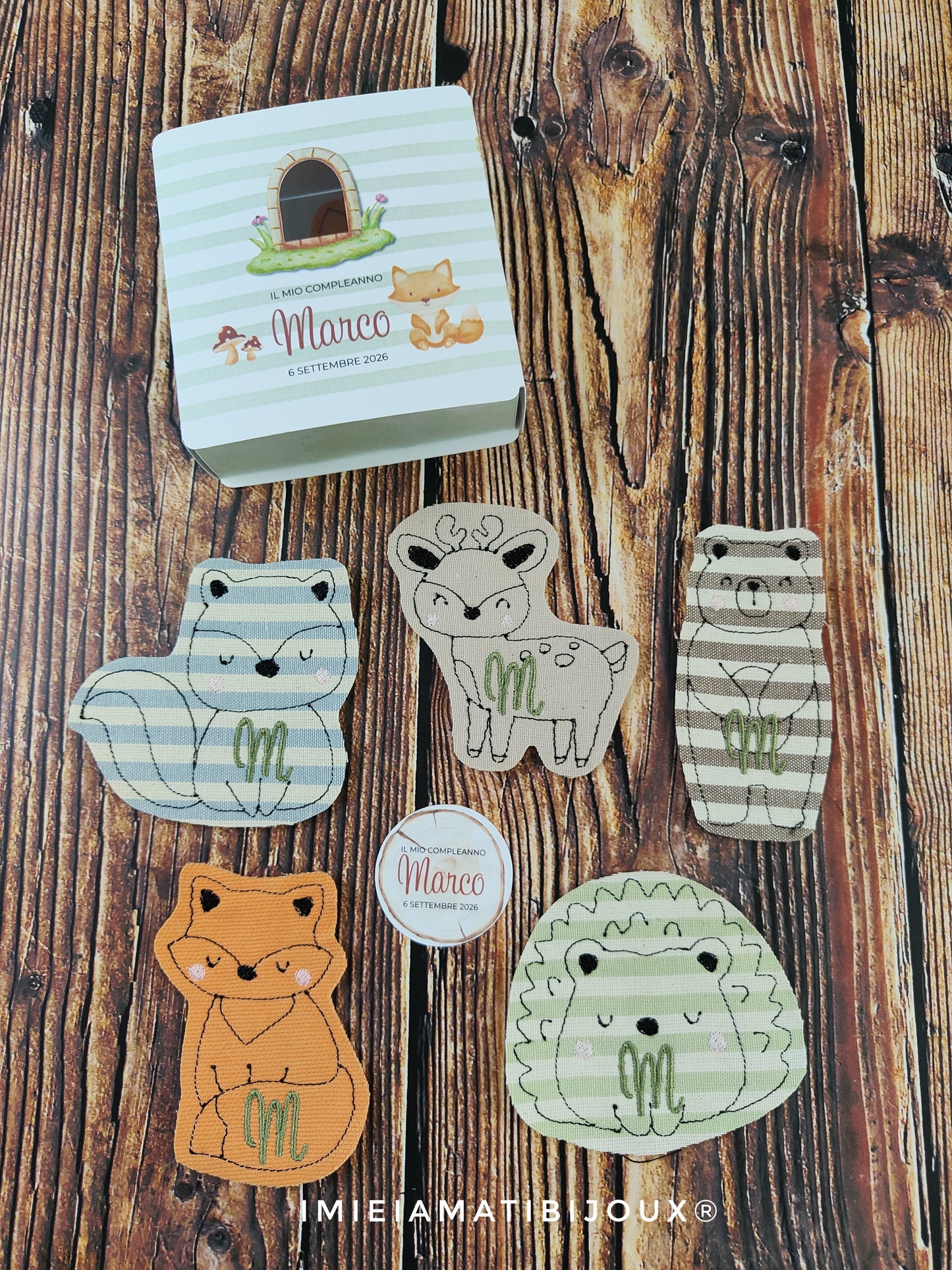 Scatolina a fiammifero Personalizzata animali del bosco Calamita e Tag Nascita – Bomboniera per Nascita Battesimo Comunione Compleanno