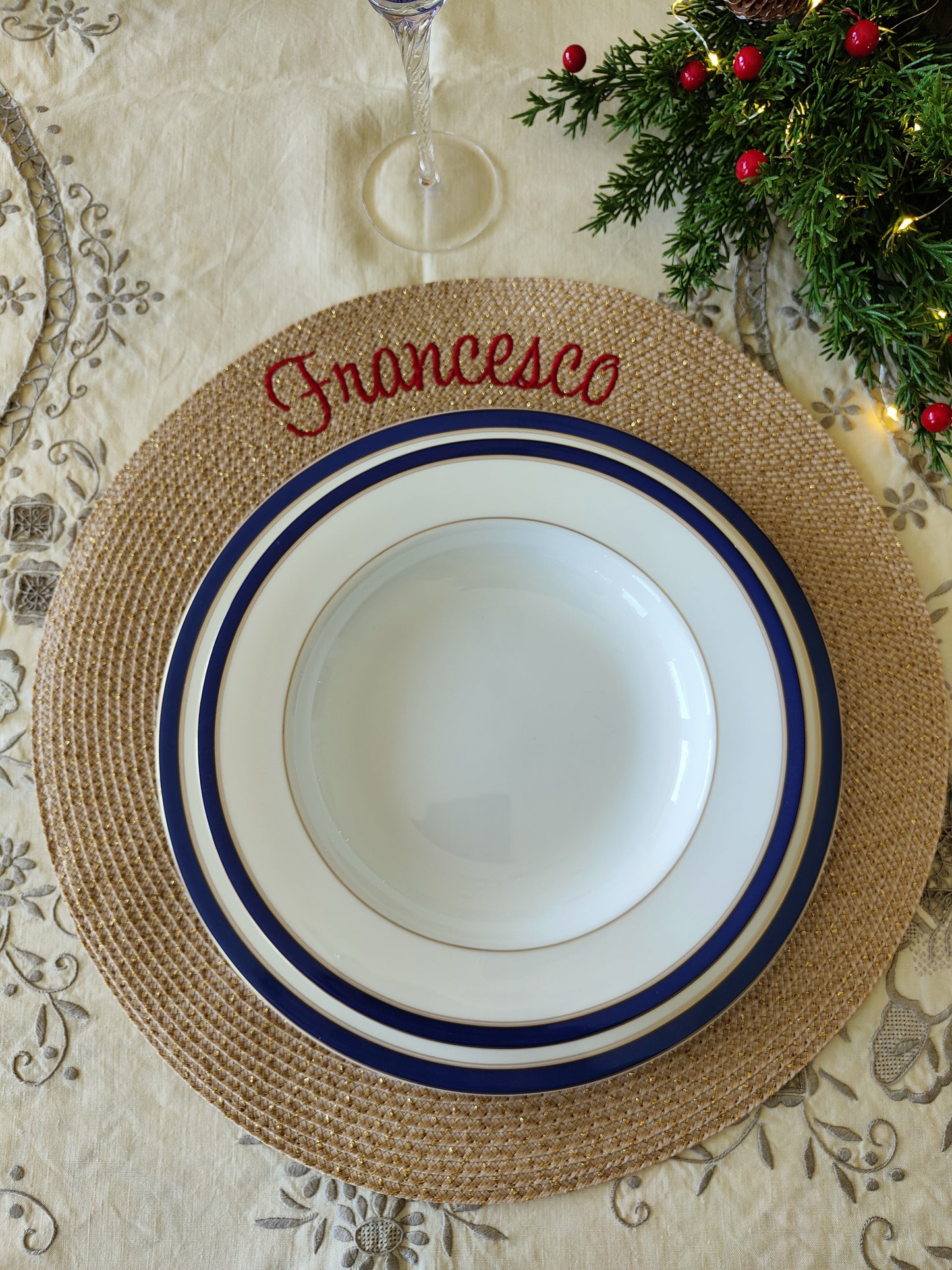 Tovagliette tonde paglia nome ricamato