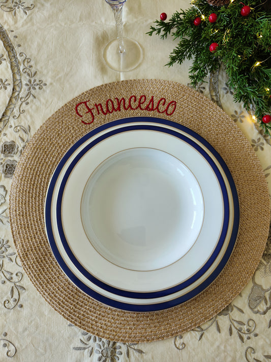 Tovagliette tonde paglia nome ricamato