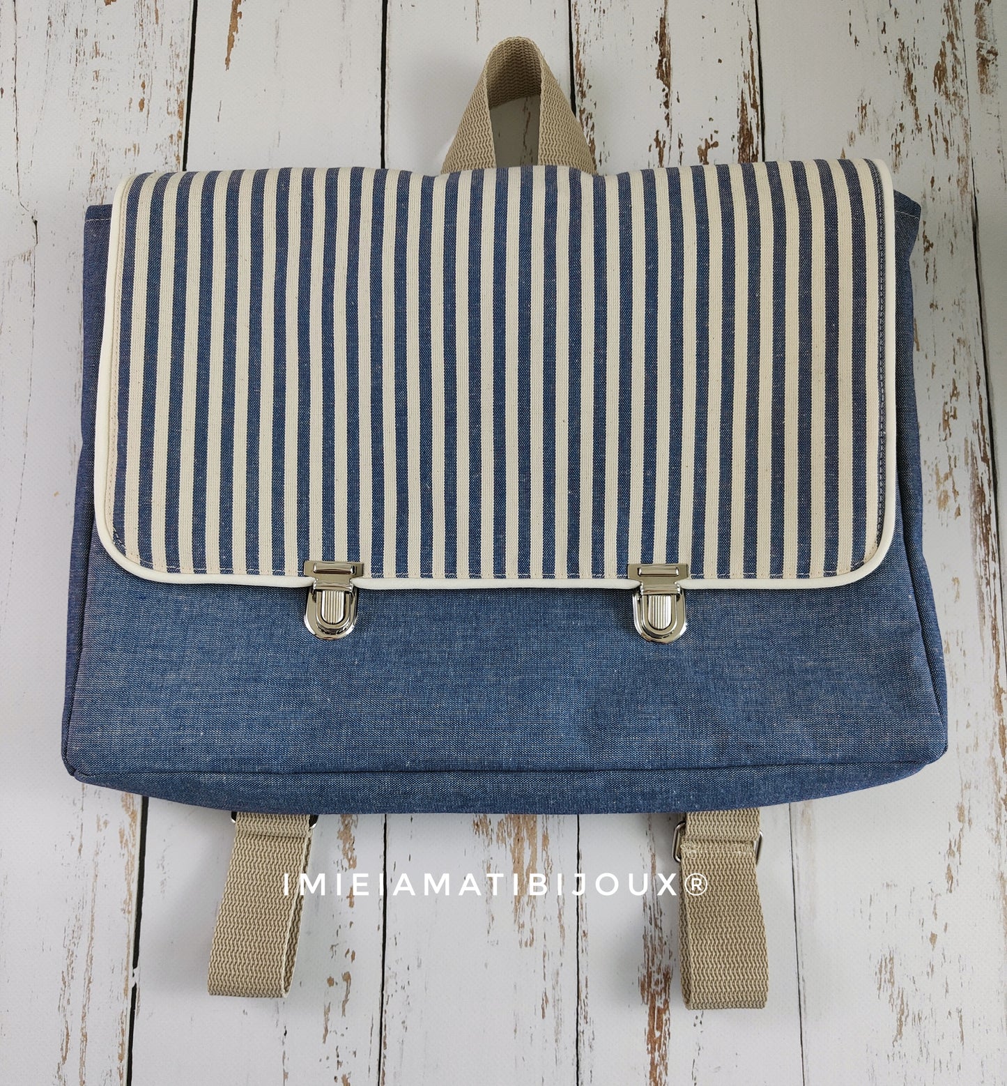 Cartella per asilo vintage personalizzata | Zainetto scuola infanzia fatto a mano | Cartella bimbi con ricamo nome