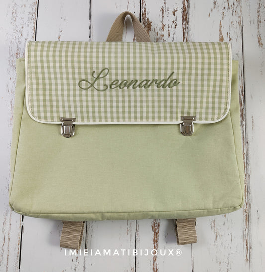 Cartella per asilo vintage personalizzata | Zainetto scuola infanzia fatto a mano | Cartella bimbi con ricamo nome